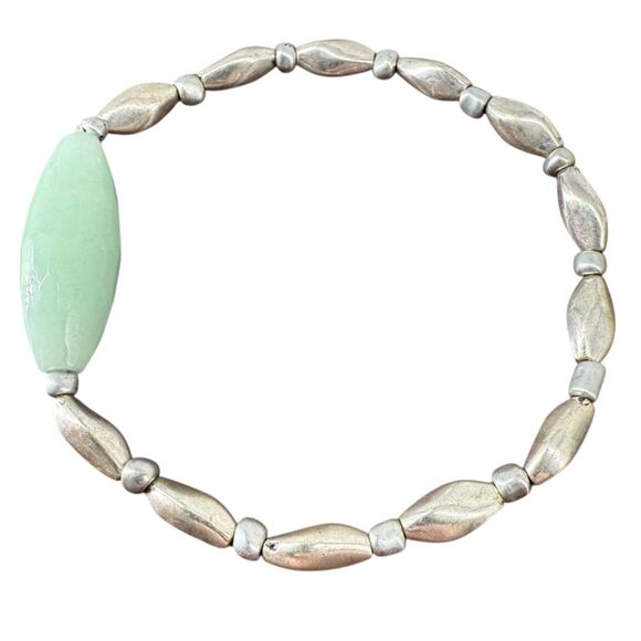 J. Jill Multi Beaded Stretch Bracelet Set Aqua Silver Tone Stackable Beachy Boho - Picture 12 of 13